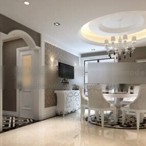 Modelo 3D de interior de design de espaço de jantar doméstico