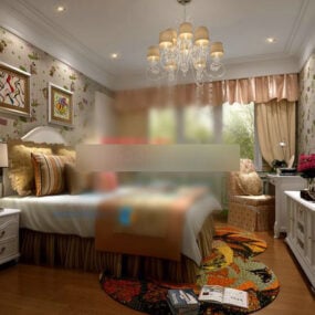 עיצוב חדר שינה בסגנון כפרי אירופאי דגם תלת מימד