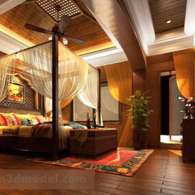 مدل سه بعدی طراحی داخلی اتاق خواب آسیای جنوب شرقی