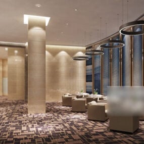 3d модель дизайну інтер'єру гостьового залу готелю