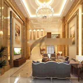 Luxusní obývací pokoj styl designu interiéru 3d model