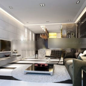 3д модель интерьера чистой современной гостиной