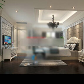 白いヨーロッパスタイルの寝室のデザインインテリア3Dモデル
