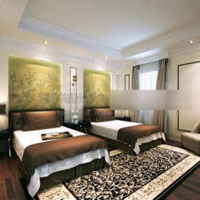 Hotel Twin Room Design Interior 3d model