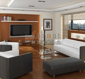Living Room Background Wall Interior V4 3d model