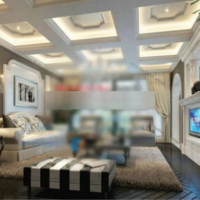 Modello 3d di interni di design per soggiorno di lusso europeo