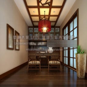 Intérieur de conception de plafond de salle d'étude chinoise modèle 3D