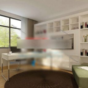 Weißes modernes Arbeitszimmer-Innenraum-3D-Modell