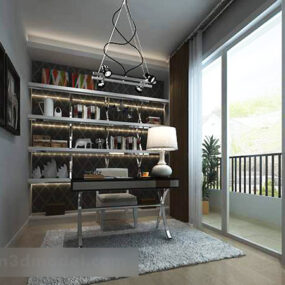 3d модель інтер'єру книжкової шафи для сучасного кабінету