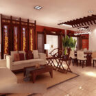 Kinesisk stil stue design V2 interiør