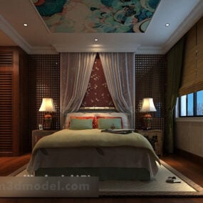Ceiling Painting Chinese Style Bedroom Interior 3d model