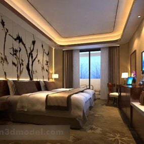 Modelo 3D do interior do design do quarto com duas camas de hotel