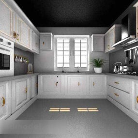 مدل سه بعدی داخلی آشپزخانه به سبک مدرن