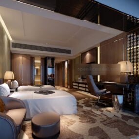مدل سه بعدی داخلی اتاق هتل با اندازه بزرگ
