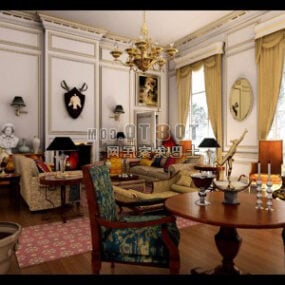 Evropský obývací pokoj Vintage Design interiéru 3D model