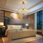 Sypialnia w stylu chińskim z żyrandolem wnętrza