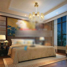 Chinese Style Bedroom With Chandelier Interior 3d model