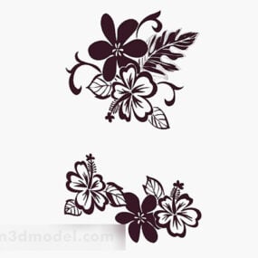Papier peint à motif de fleurs marron V2 modèle 3D