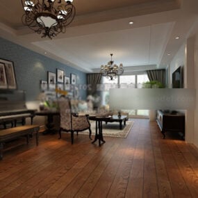 木地板客厅室内3d模型