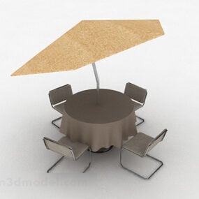 傘付き屋外テーブルチェア3Dモデル