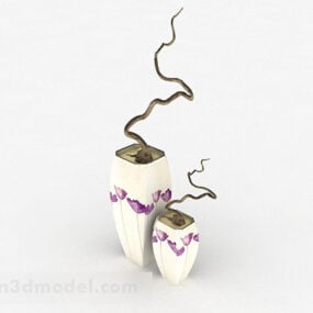 Vaso in ceramica con motivo floreale viola Modello 3d