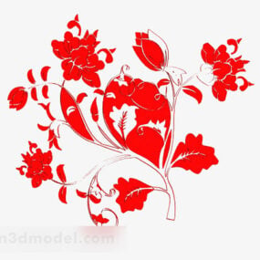 Rødt blomstermønster tapet V1 3d-model