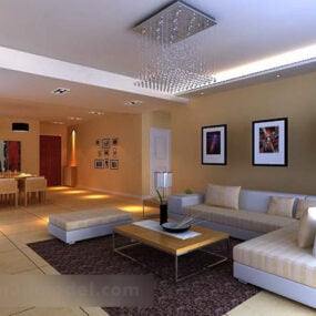 Moderni olohuone, yksinkertainen sisustus, 3D-malli