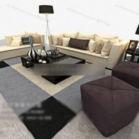 أريكة مشتركة مع وسائد نموذج ثلاثي الأبعاد