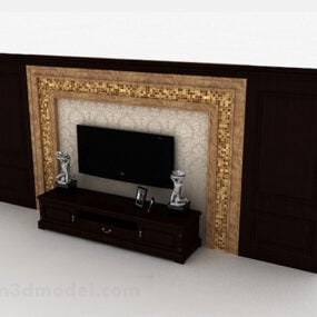 خزانة تلفزيون خشبية باللون البني الداكن الأوروبي V1 نموذج ثلاثي الأبعاد