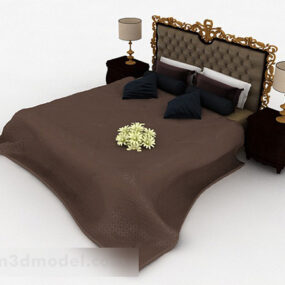 European Classic Brown Double Bed 3d model