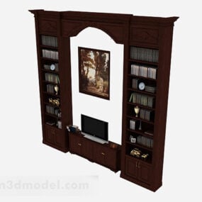 European Dark Brown Wooden Tv Cabinet 3d model