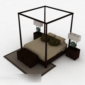 Brown Poster Double Bed 3d model