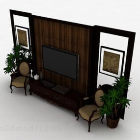 کابینت تلویزیون چوبی قهوه ای چینی V2 مدل سه بعدی