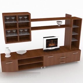 Armário de TV de madeira marrom V2 modelo 3d