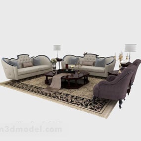 European Sofa Coffee Table Combination V1 3d model