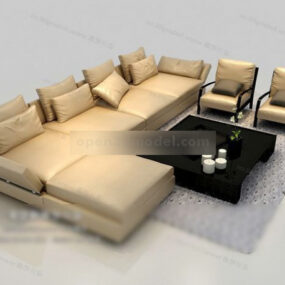 Beige Leather Combination Sofa 3d model