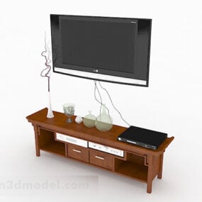 Brown Wooden Wide Tv Cabinet 3d model