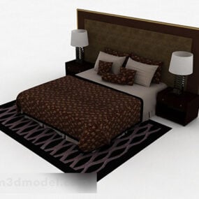 Tempat Tidur Ganda Kayu Coklat Model V1 3d