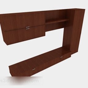 خزانة تلفزيون خشبية بسيطة باللون البني V1 نموذج ثلاثي الأبعاد