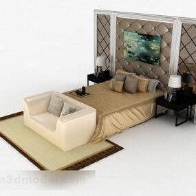 European Brown Double Bed V1 3d model
