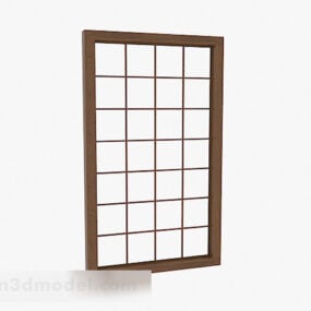 Mô hình 3d Cửa sổ lưới gỗ màu nâu Nhật Bản