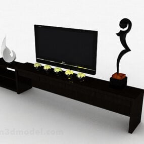 تلفزيون أسود مع طاولة منخفضة نموذج ثلاثي الأبعاد