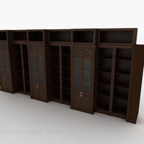 Коричнева дерев'яна книжкова шафа V2 3d модель