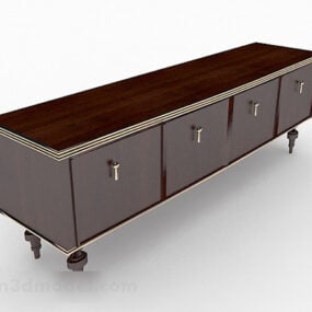 Classic Brown Wooden Tv Cabinet 3d model