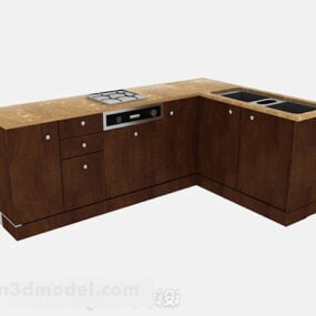 Mẫu 3d tủ bếp dưới bằng gỗ màu nâu