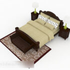 Hnědá dřevěná manželská postel V2