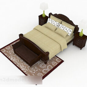 Brown Wooden Double Bed V2 3d model