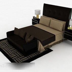 Brown Double Bed V3 3d model