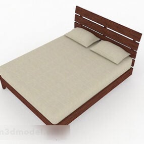 سرير خشبي مزدوج بسيط نموذج ثلاثي الأبعاد