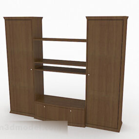 کابینت تلویزیون چوبی قهوه ای خانه V1 مدل سه بعدی